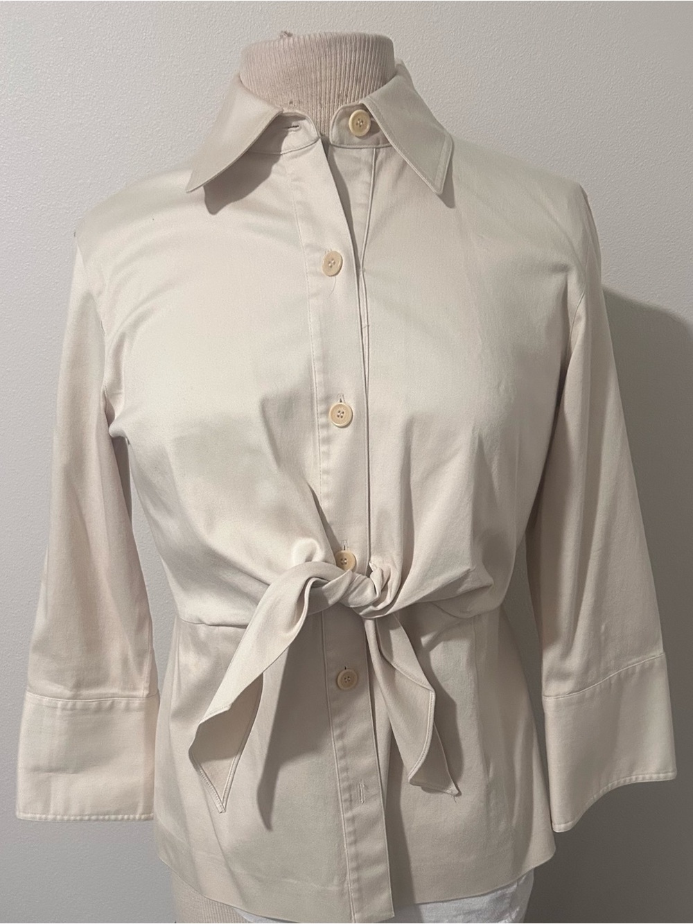 Anne Klein Cream Tie-Front Button-Down Shirt